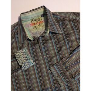 Robert Graham Mens 3XL Striped Button Down Shirt Braided Trim Long Sleeve NICE!
